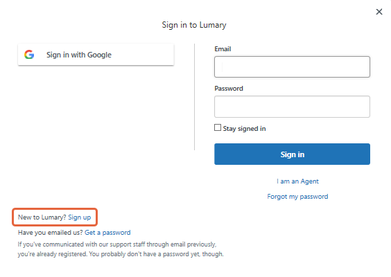 Sign in to Lumary panel