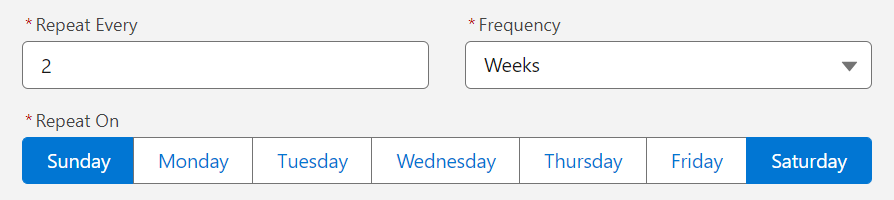 Sunday to Saturday recurring schedule