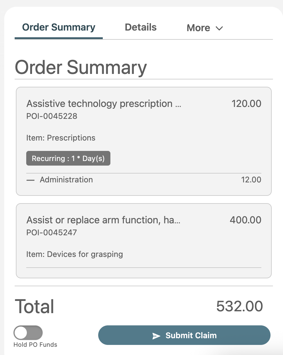Purchase Order Order Summary