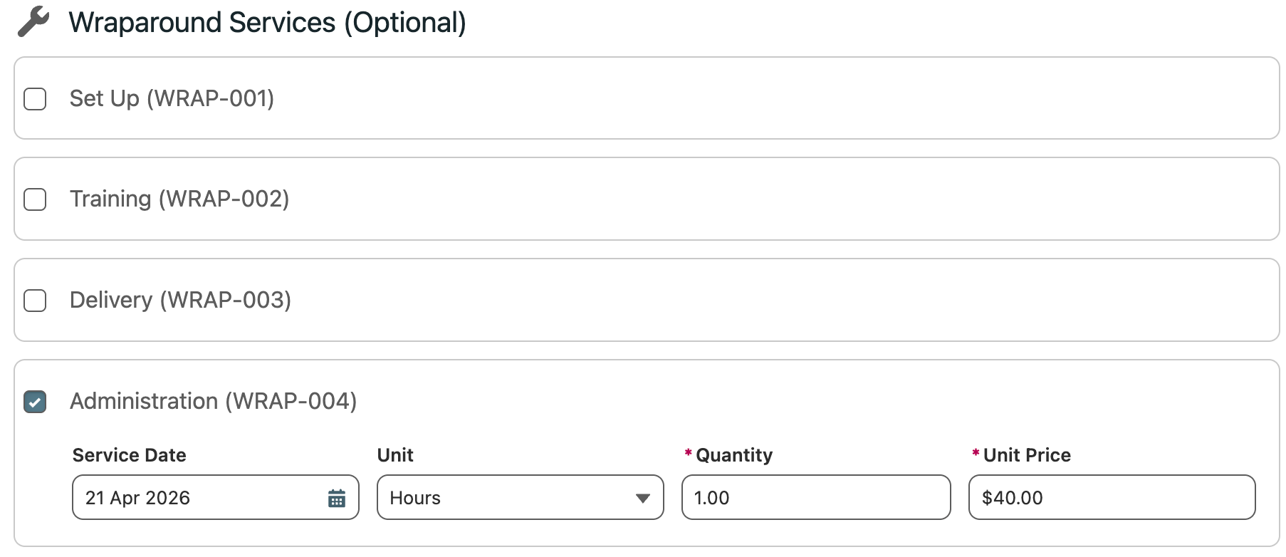 Purchase Order Wraparound section