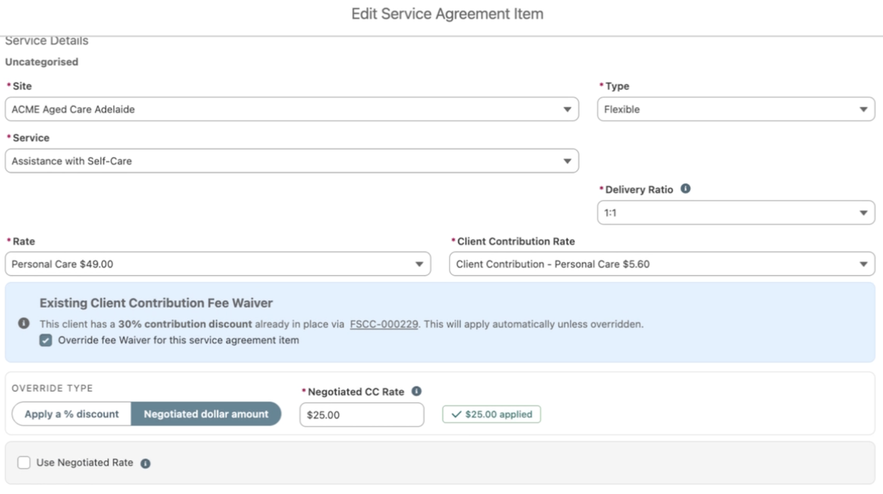 client contribution override example